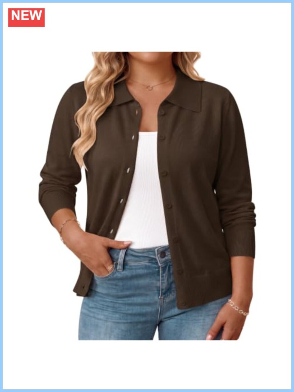 Plus Size Cardigan Women Lapel Collar Lightweight Button Down Sweater